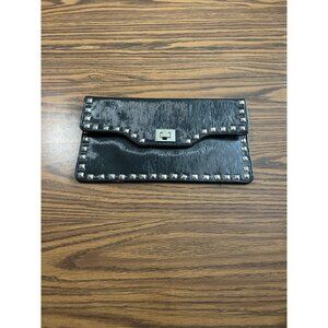 Black envelope clutch bag with silver tone hardware and studs